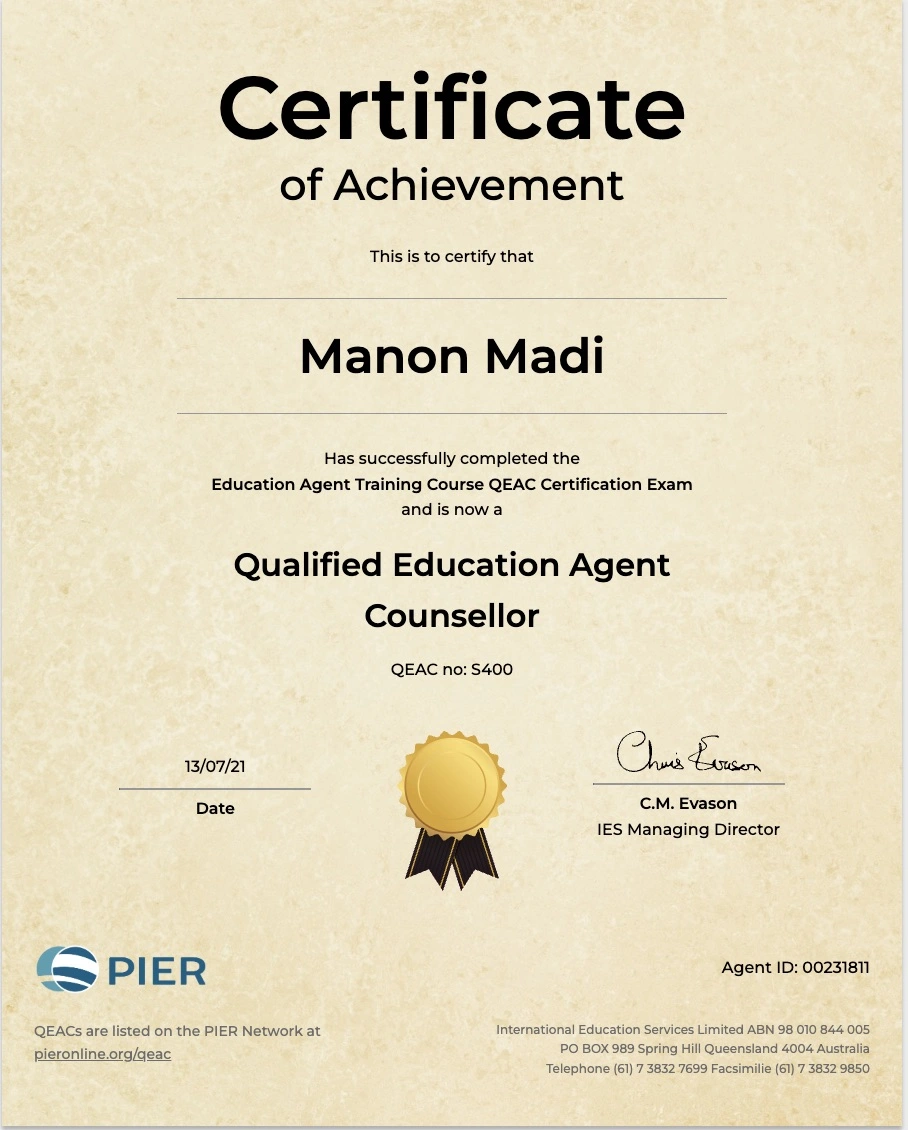 visa étudiant australie diplôme QEAC